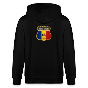 Bukarest Rumänien Wappen Design - Stanley/Stella Unisex Bio-Kapuzenjacke CULTIVATOR  - Schwarz - Hinten - Anna (173cm)