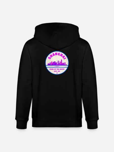 Shanghai China Skyline Badge - Stanley/Stella Unisex Bio-Kapuzenjacke CULTIVATOR - Schwarz
