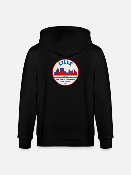 Lille Skyline Retro Badge - Stanley/Stella CULTIVATOR Unisex Organic Hooded Jacket - black