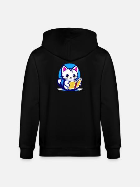 Cat reads a book - Stanley/Stella CULTIVATOR  Unisex Organic Hooded Jacket - black