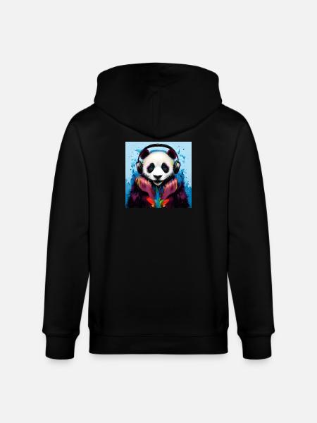 Panda mit Neon Kopfhörern - Stanley/Stella Unisex Bio-Kapuzenjacke CULTIVATOR  - Schwarz