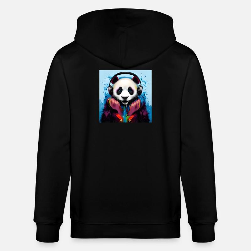 Panda avec casque néon - Veste à capuche bio CULTIVATOR Stanley/Stella Unisexe - noir