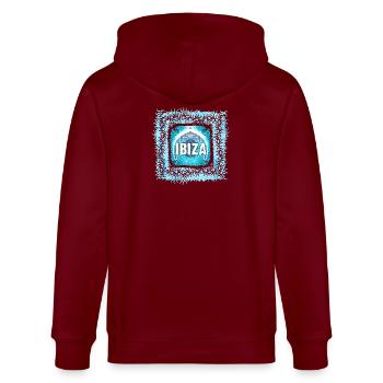 Ibiza Elektronik Kunst Design - Stanley/Stella Unisex Bio-Kapuzenjacke CULTIVATOR  - Burgunderrot - Hinten - Anna (173cm)