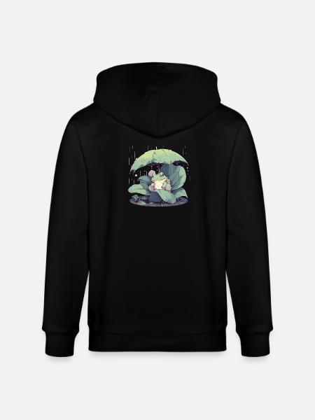 Frog under umbrella among the leaves - Stanley/Stella CULTIVATOR  Unisex Organic Hooded Jacket - black