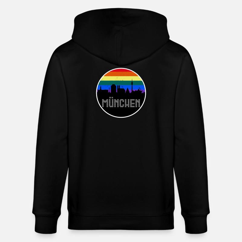 München Skyline Regenbogen - Stanley/Stella Unisex Bio-Kapuzenjacke CULTIVATOR  - Schwarz