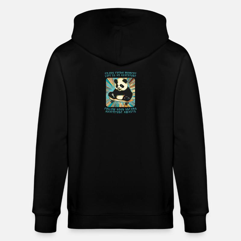 Pandas Abenteuer auf Rädern - Stanley/Stella Unisex Bio-Kapuzenjacke CULTIVATOR  - Schwarz