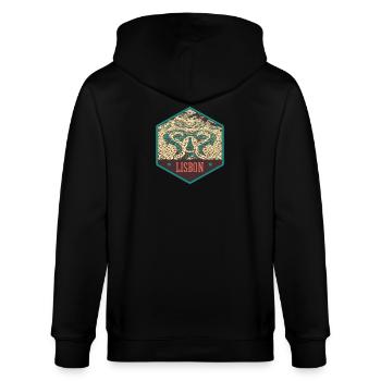 Illustration Traditionelles Pflaster Portugal - Stanley/Stella Unisex Bio-Kapuzenjacke CULTIVATOR  - Schwarz - Hinten - Anna (173cm)