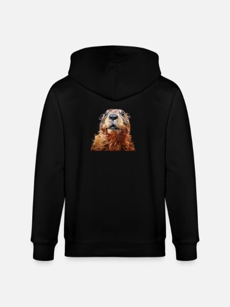 Murmeltier schaut erschreckt - Stanley/Stella Unisex Bio-Kapuzenjacke CULTIVATOR - Schwarz