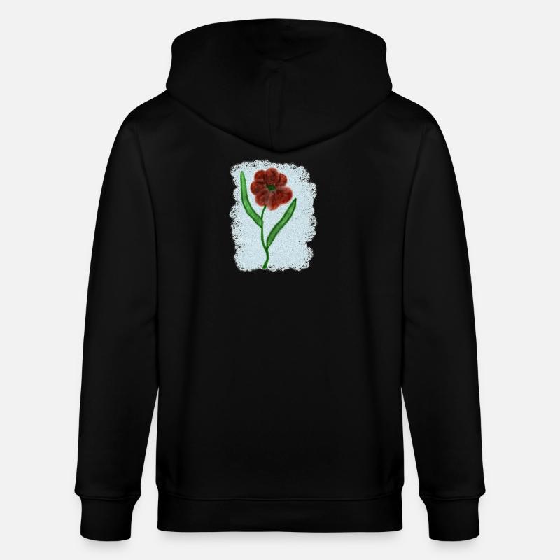 Rostrote Blume mit Grünen Blättern - Stanley/Stella Unisex Bio-Kapuzenjacke CULTIVATOR  - Schwarz
