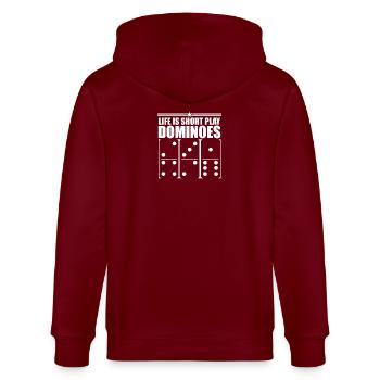 Domino Spiel Design - Stanley/Stella Unisex Bio-Kapuzenjacke CULTIVATOR  - Burgunderrot - Hinten - Anna (173cm)