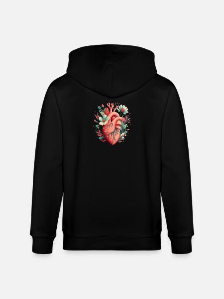 Heart Bloom Botanical - Stanley/Stella CULTIVATOR  Unisex Organic Hooded Jacket - black