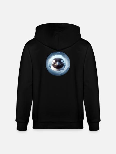 Penguin looking through snow hole - Stanley/Stella CULTIVATOR  Unisex Organic Hooded Jacket - black