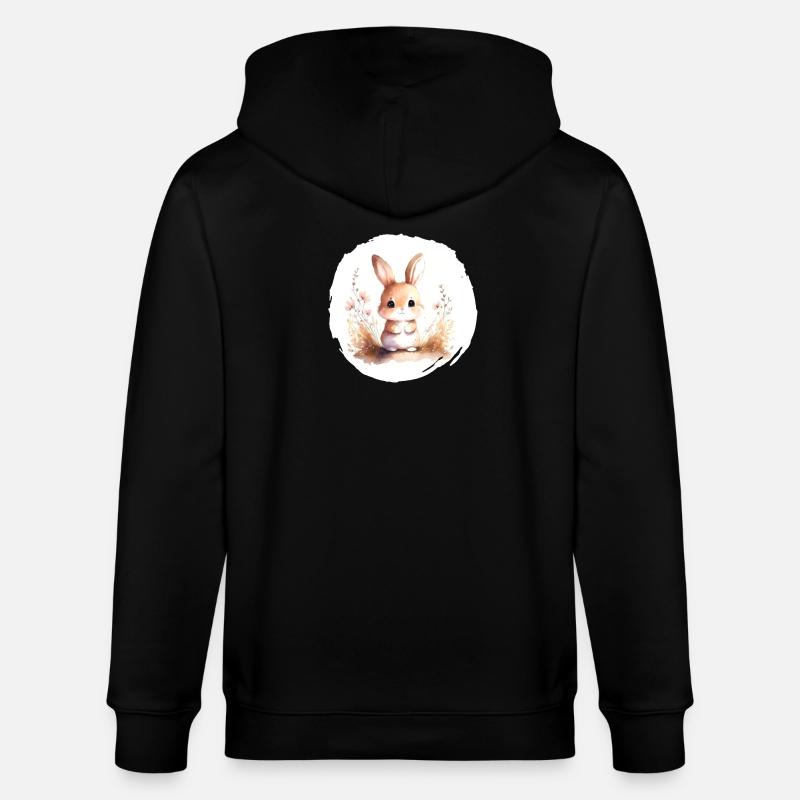 Hase Aquarell - Stanley/Stella Unisex Bio-Kapuzenjacke CULTIVATOR  - Schwarz