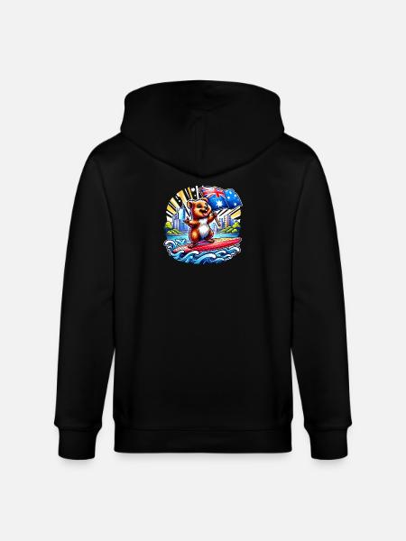 Quokka Australian Surfing Design - Stanley/Stella CULTIVATOR  Unisex Organic Hooded Jacket - black