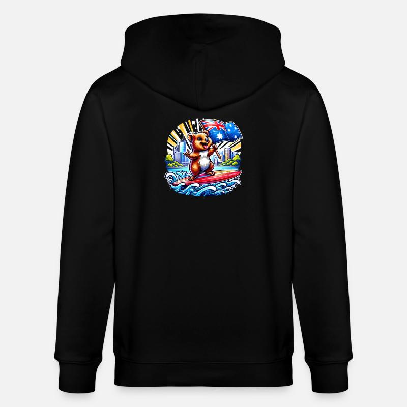 Quokka Australien Surfing Design - Stanley/Stella Unisex Bio-Kapuzenjacke CULTIVATOR  - Schwarz