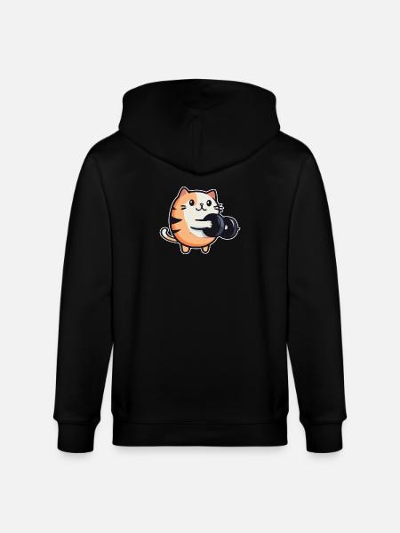 Funny cat with dumbbells fitness - Stanley/Stella CULTIVATOR Unisex Organic Hooded Jacket - black