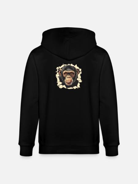 monkey, monkey head, chimpanzee, monkey - Stanley/Stella CULTIVATOR Unisex Organic Hooded Jacket - black