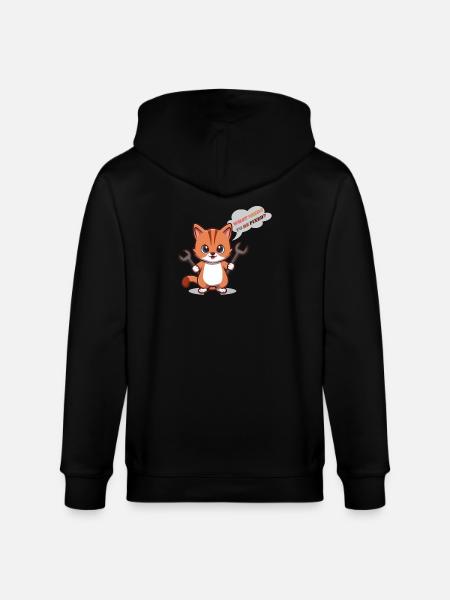 Cute Kitten with Tools and Question - Stanley/Stella CULTIVATOR  Unisex Organic Hooded Jacket - black