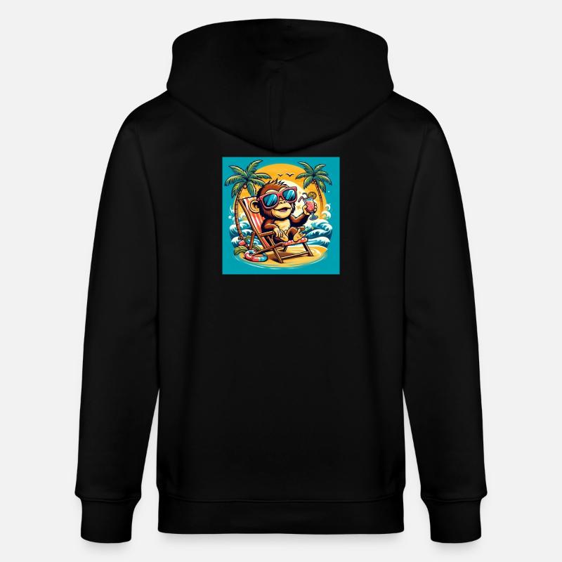 Äffchen am Strand - Stanley/Stella Unisex Bio-Kapuzenjacke CULTIVATOR  - Schwarz