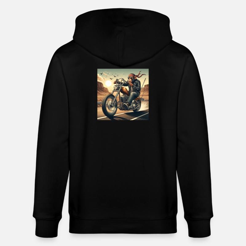 Cooler Affe auf einem Chopper - Stanley/Stella Unisex Bio-Kapuzenjacke CULTIVATOR  - Schwarz