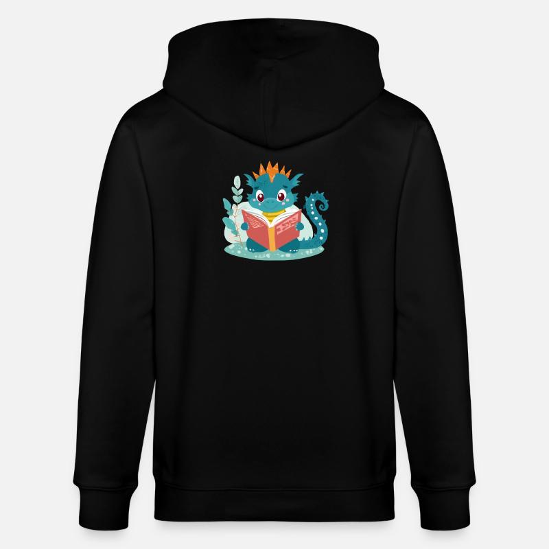 Kleiner Drache mit Buch - Stanley/Stella Unisex Bio-Kapuzenjacke CULTIVATOR  - Schwarz