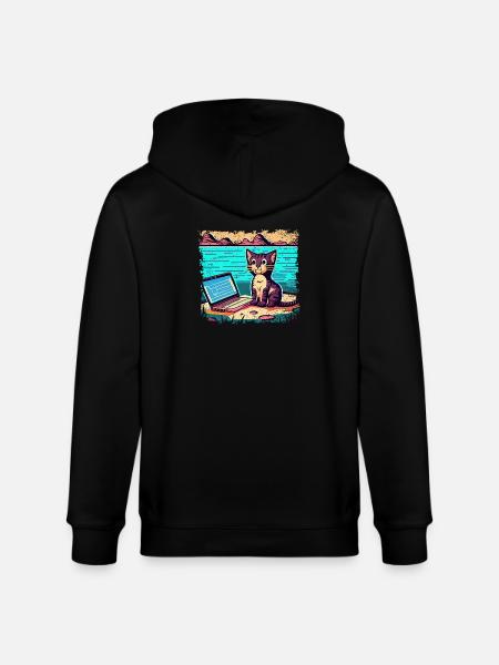 Cat with laptop - Stanley/Stella CULTIVATOR  Unisex Organic Hooded Jacket - black