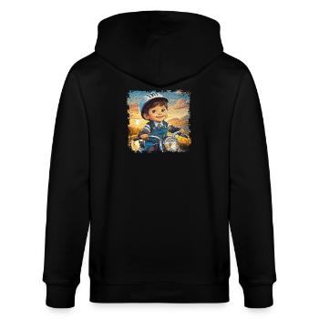 Kleiner Junge auf altem Motorrad - Stanley/Stella Unisex Bio-Kapuzenjacke CULTIVATOR  - Schwarz - Hinten - Anna (173cm)
