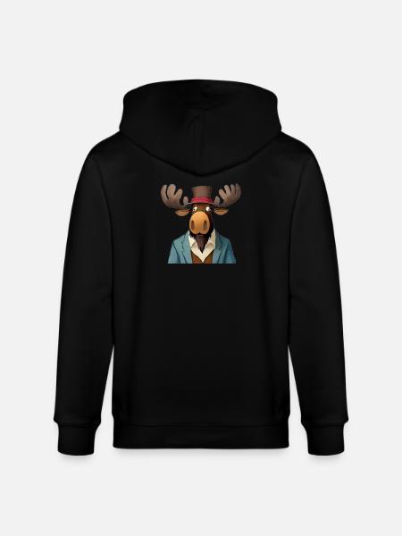 funny moose in a hat - Stanley/Stella CULTIVATOR  Unisex Organic Hooded Jacket - black