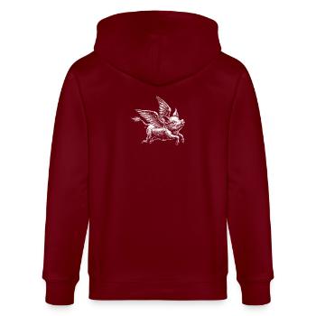 Geflügeltes Schwein: Retro-Illustration - Stanley/Stella Unisex Bio-Kapuzenjacke CULTIVATOR  - Burgunderrot - Hinten - Anna (173cm)