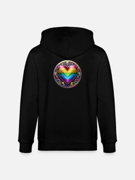Metallic Rainbow Heart - Stanley/Stella CULTIVATOR  Unisex Organic Hooded Jacket - black