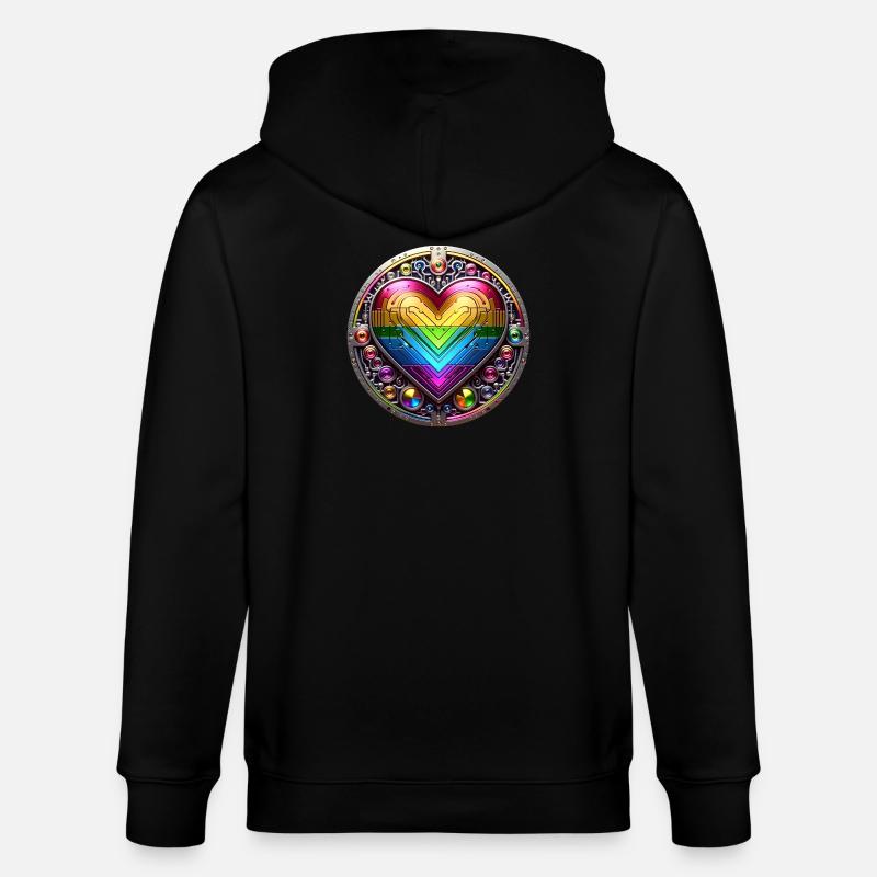 Metallic Rainbow Heart - Stanley/Stella Unisex Bio-Kapuzenjacke CULTIVATOR  - Schwarz