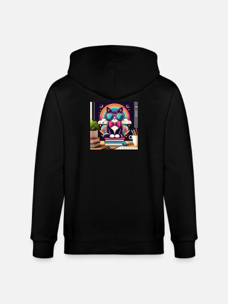 Studious cat with glasses - Stanley/Stella CULTIVATOR  Unisex Organic Hooded Jacket - black