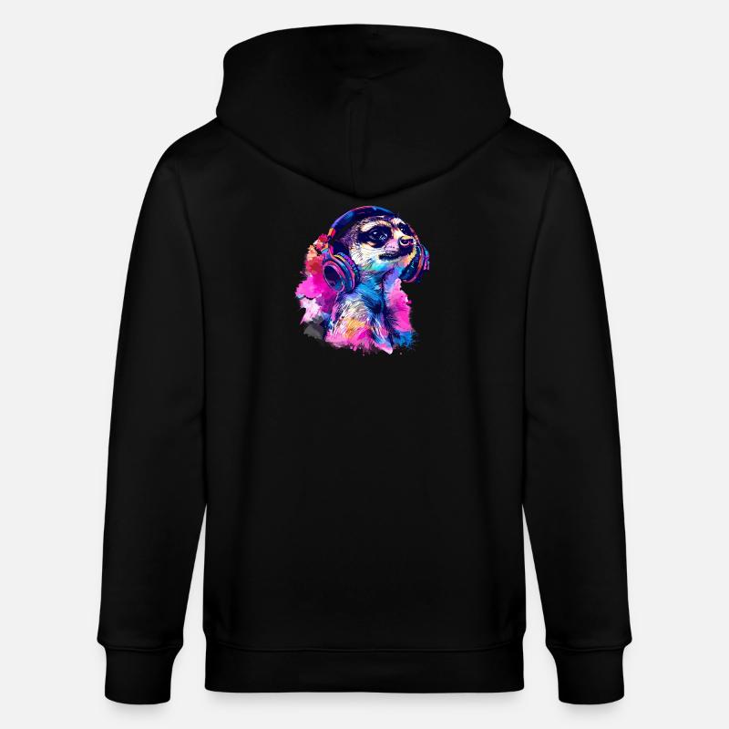 Erdmännchen Erdhündchen Scharrtier mit Kopfhörer - Stanley/Stella Unisex Bio-Kapuzenjacke CULTIVATOR  - Schwarz