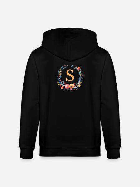S Monogram, Flower Wreath, Personalizable - Stanley/Stella CULTIVATOR Unisex Organic Hooded Jacket - black