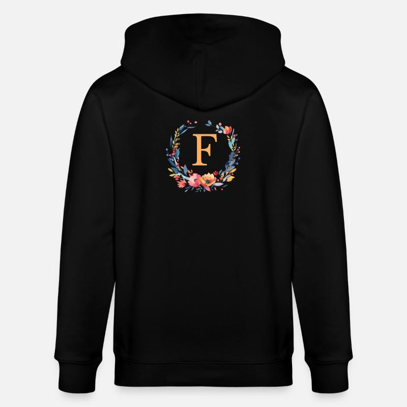 F Monogram, Couronne de fleurs, Personnalisable - Veste à capuche bio CULTIVATOR Stanley/Stella Unisexe - noir