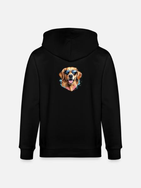 Golden Retriever with Sunglasses - Stanley/Stella CULTIVATOR Unisex Organic Hooded Jacket - black