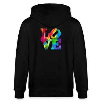 Regenbogen-Graffiti LOVE Burst - Stanley/Stella Unisex Bio-Kapuzenjacke CULTIVATOR  - Schwarz - Hinten - Anna (173cm)