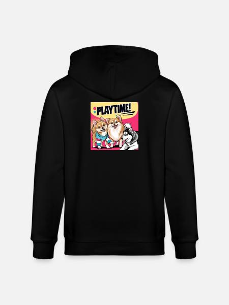 Comic Dogs - Playtime - Stanley/Stella CULTIVATOR Unisex Organic Hooded Jacket - black