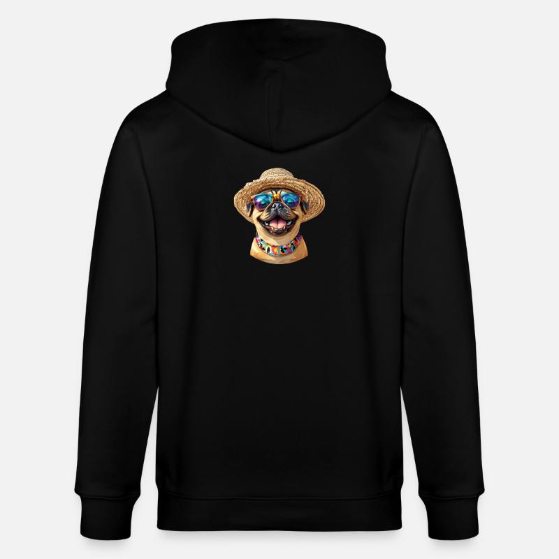 Fröhlicher Mops mit Sonnenbrille & Strohhut - Stanley/Stella Unisex Bio-Kapuzenjacke CULTIVATOR  - Schwarz