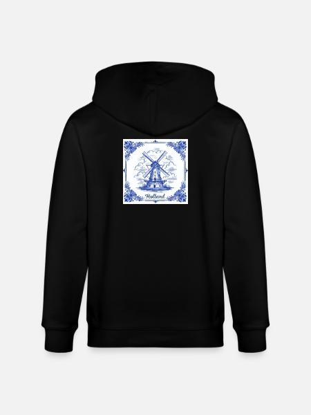 Delft blue windmill tile - Stanley/Stella CULTIVATOR Unisex Organic Hooded Jacket - black