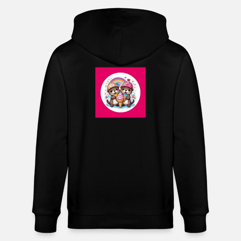 Zwei Otter mit bunter Eistüte - Stanley/Stella Unisex Bio-Kapuzenjacke CULTIVATOR - Schwarz