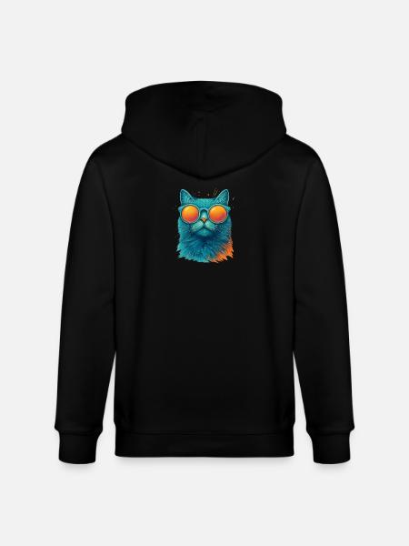 Cool Cat in Sunglasses - Stanley/Stella CULTIVATOR  Unisex Organic Hooded Jacket - black