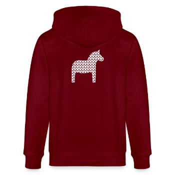 Dala Horse Knitting Pattern Cozy Hygge Horse Scandi - Stanley/Stella CULTIVATOR  Unisex Organic Hooded Jacket - burgundy - Back - Anna (173cm)