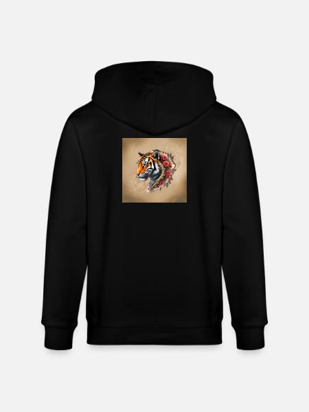 Tigre and Roses Artistic Portrait - Stanley/Stella CULTIVATOR  Unisex Organic Hooded Jacket - black