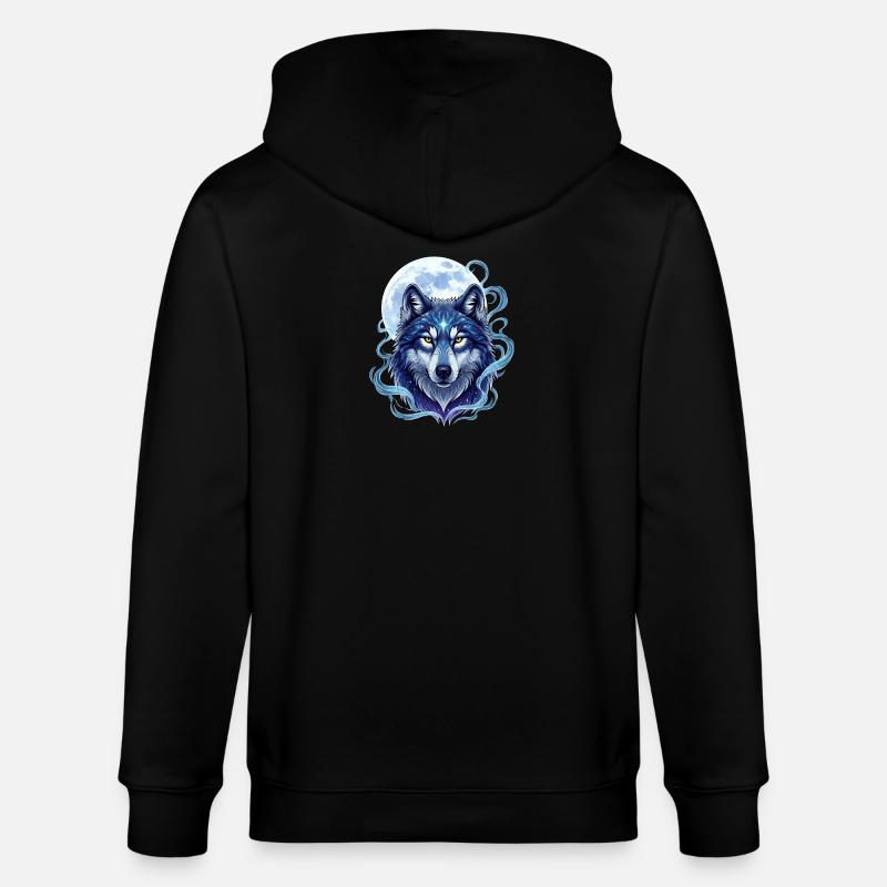 Mystischer Wolf mit Mondschein-Hintergrund - Stanley/Stella Unisex Bio-Kapuzenjacke CULTIVATOR  - Schwarz