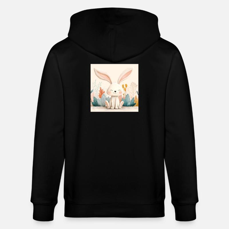 Lapin mignon avec végétation pastel - Veste à capuche bio CULTIVATOR Stanley/Stella Unisexe - noir