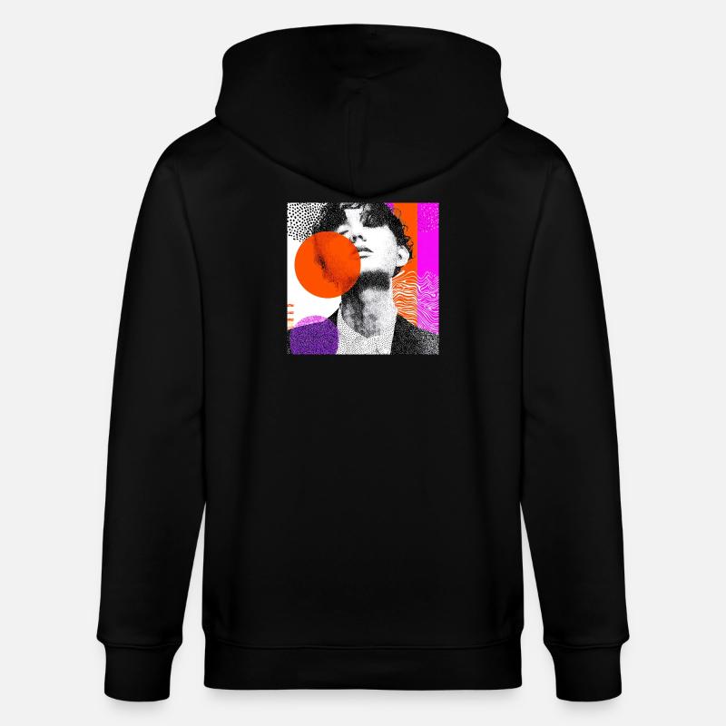 Wraparound Abstraktes Pop-Art-Porträt - Stanley/Stella Unisex Bio-Kapuzenjacke CULTIVATOR  - Schwarz