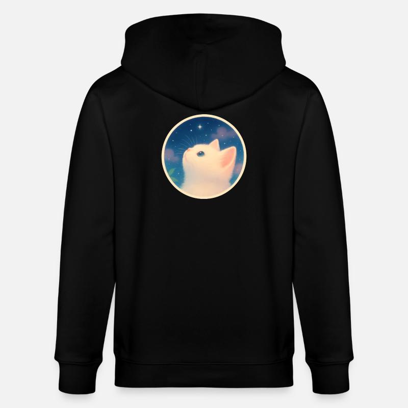 Chaton rêveur sous un ciel étoilé - Veste à capuche bio CULTIVATOR Stanley/Stella Unisexe - noir