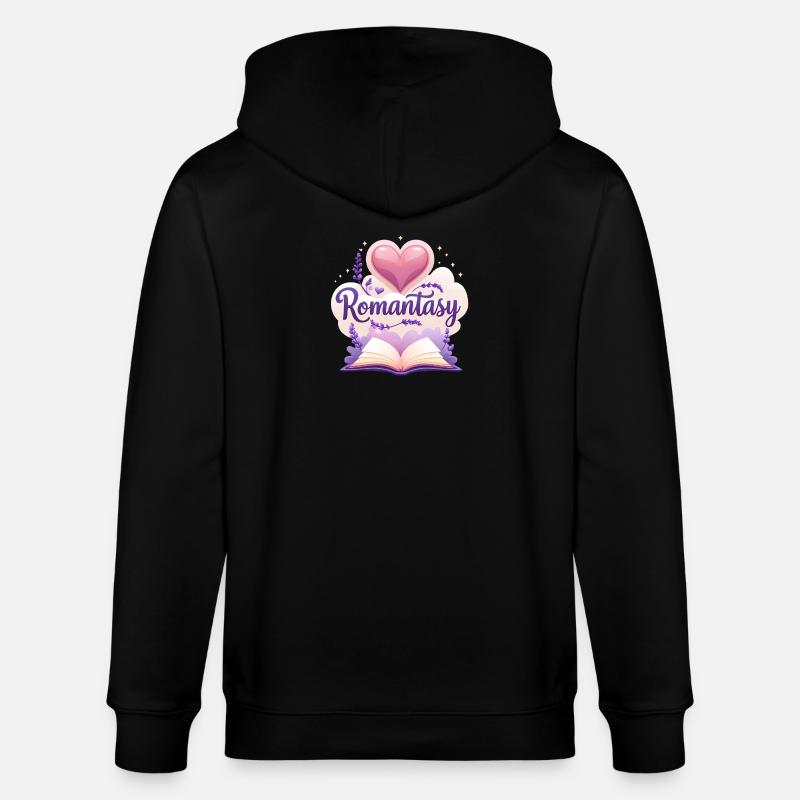 Romantasy Buch mit Lavendel & Blumen Design - Stanley/Stella Unisex Bio-Kapuzenjacke CULTIVATOR  - Schwarz