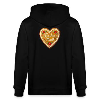 Fesches Madl Lebkuchenherz Bayern Tracht Volksfest - Stanley/Stella CULTIVATOR  Unisex Organic Hooded Jacket - black - Back - Anna (173cm)
